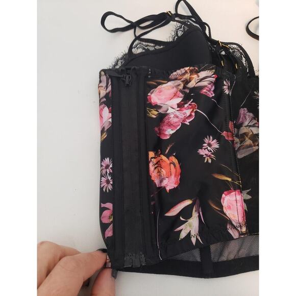 Victoria's Secret NWT Bustier Corset Top 34DD Black Floral Strappy Lace Trim - Picture 16 of 16